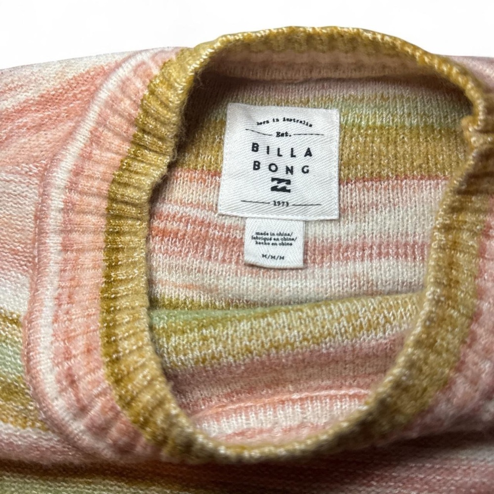NEW Billabong Retro 70s Pink Sunset Stripped Crop Knit Jumper Sweater — MEDIUM - Picture 2 of 7